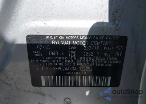 2018 Hyundai Accent Se z USA, uszkodzony, nr VIN 3KPC24A33JE022252